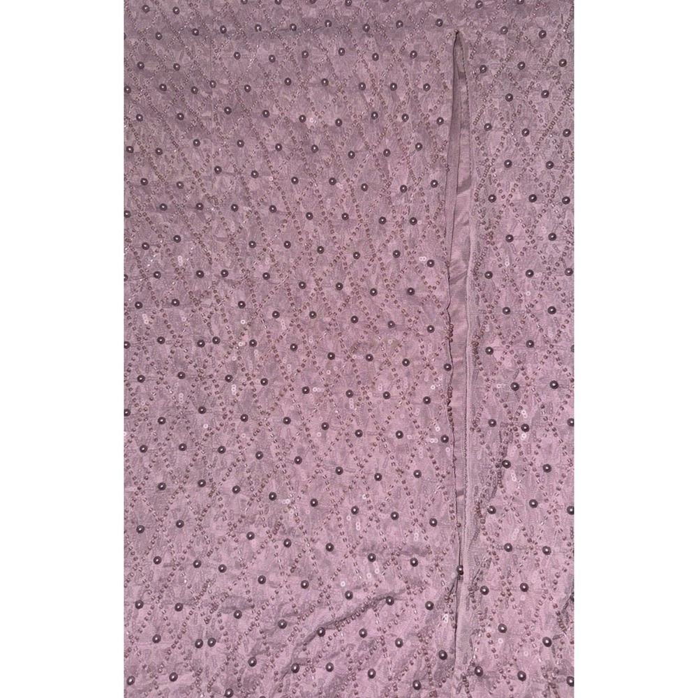 Oh Polly Mauve Beaded Sequin Midi Dress Square Neck Side Slit Purple US 4 NEW - Picture 2 of 9